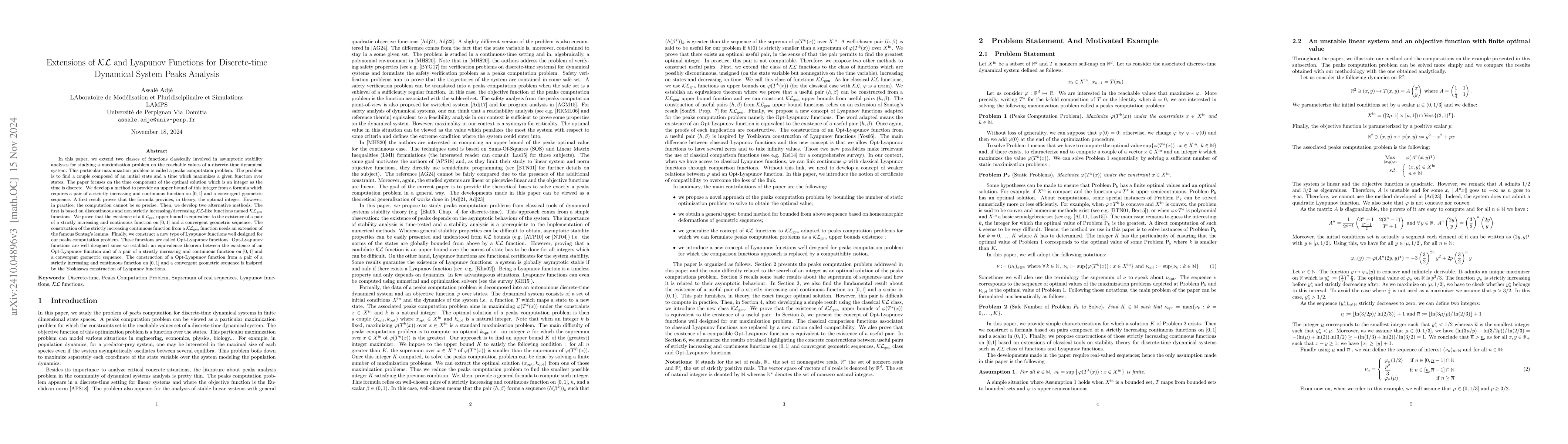Thumbnail for Extensions of $\mathcal{KL}$ and Lyapunov Functions for Discrete-time
  Dynamical System Peaks Analysis