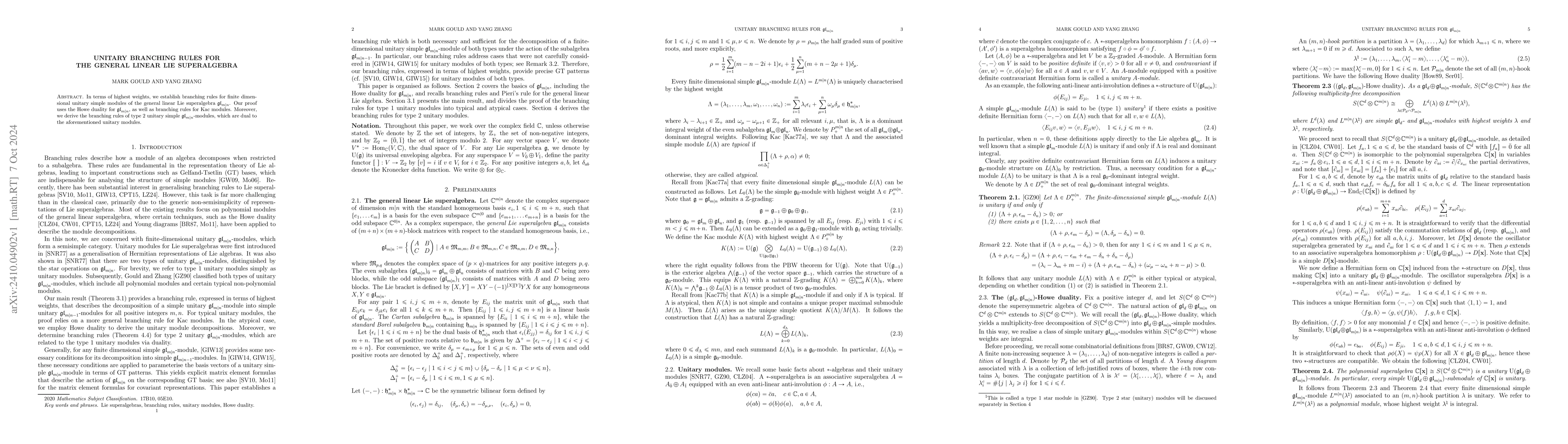 Thumbnail for Unitary branching rules for the general linear Lie superalgebra