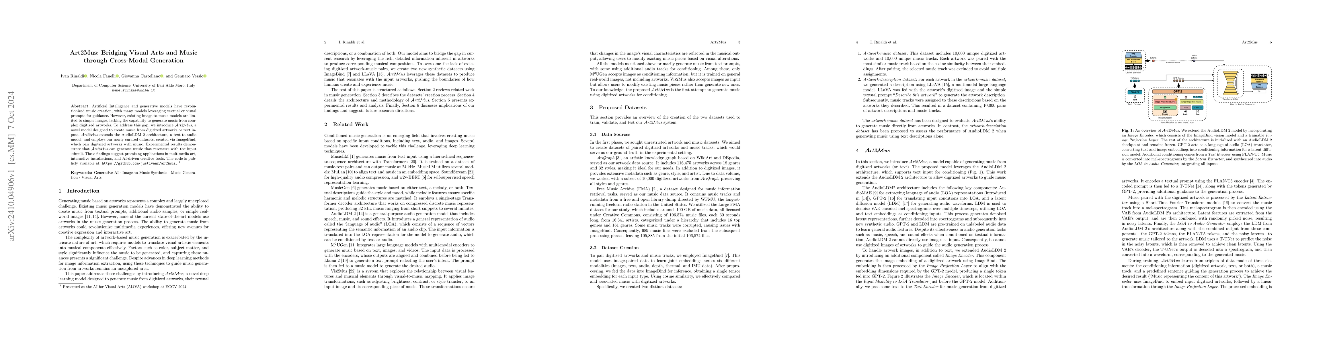 Thumbnail for Art2Mus: Bridging Visual Arts and Music through Cross-Modal Generation