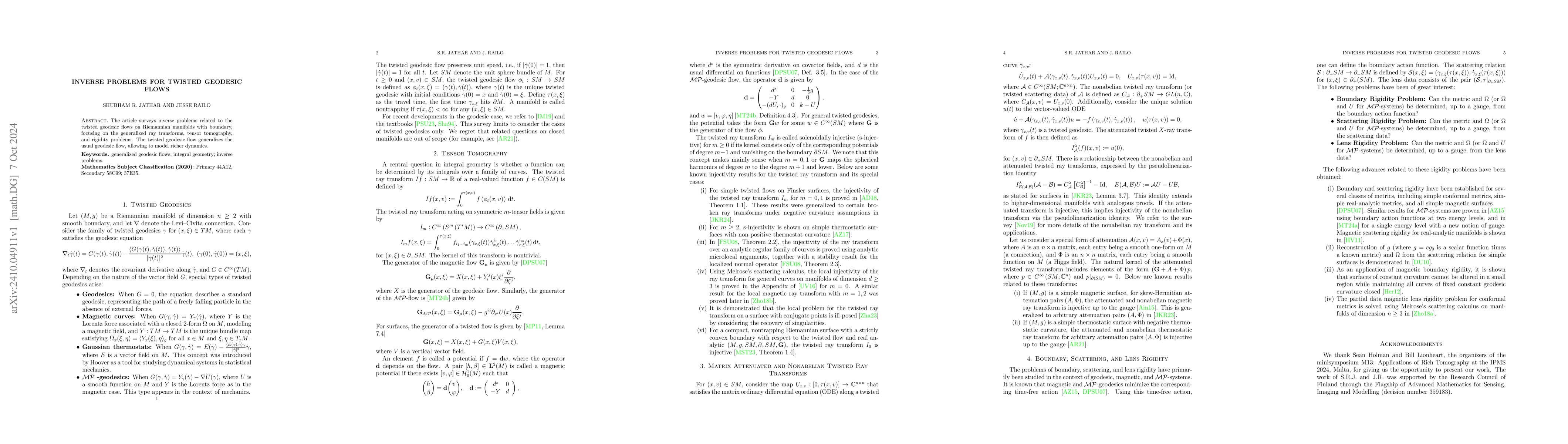 Thumbnail for Inverse Problems for Twisted Geodesic Flows