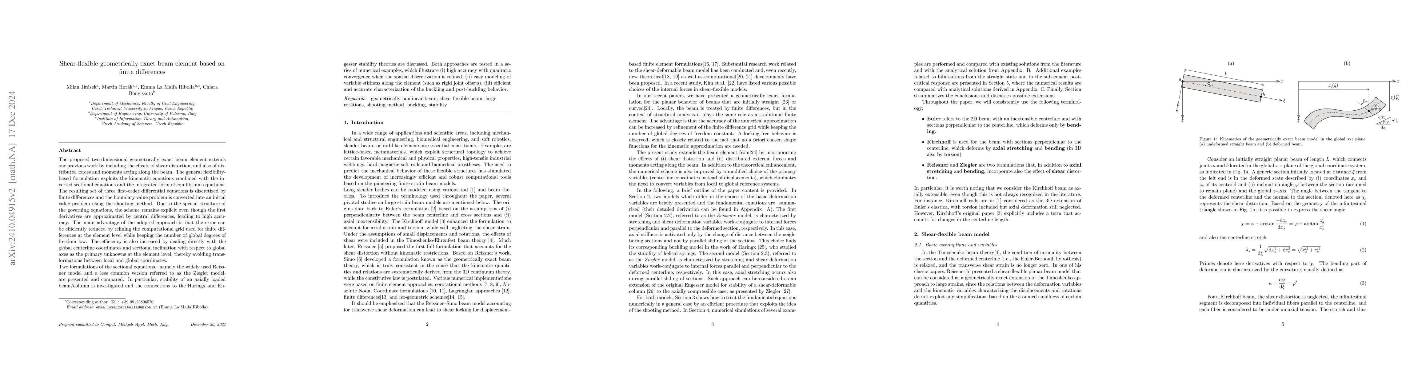 Thumbnail for Shear-flexible geometrically exact beam element based on finite
  differences