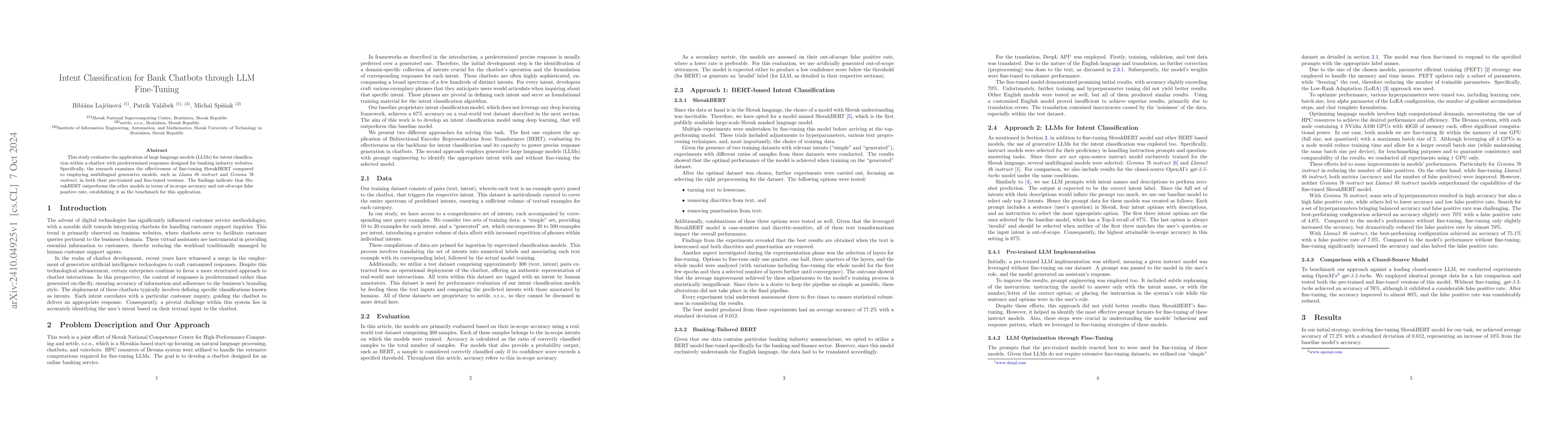 Thumbnail for Intent Classification for Bank Chatbots through LLM Fine-Tuning