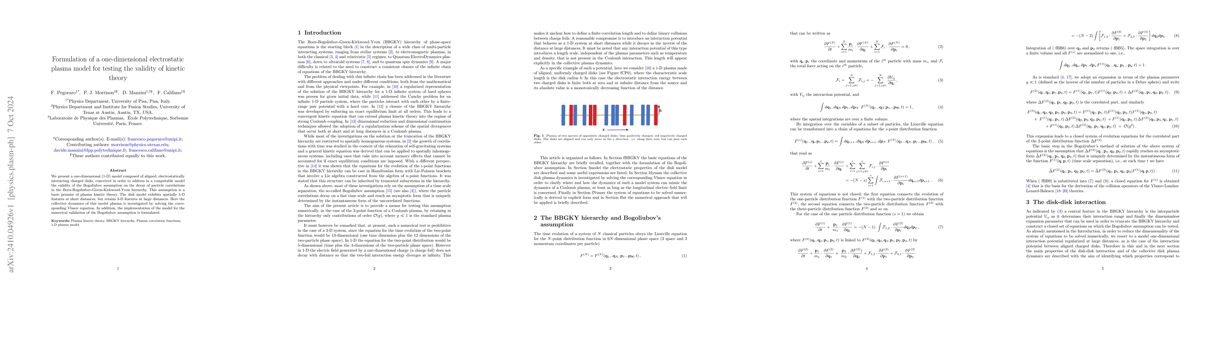 Thumbnail for Formulation of a one-dimensional electrostatic plasma model for testing
  the validity of kinetic theory
