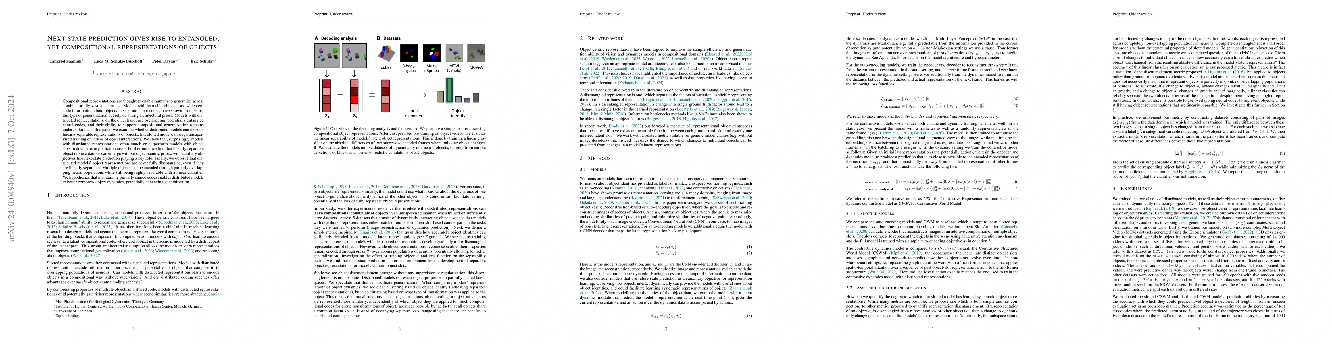 Thumbnail for Next state prediction gives rise to entangled, yet compositional
  representations of objects