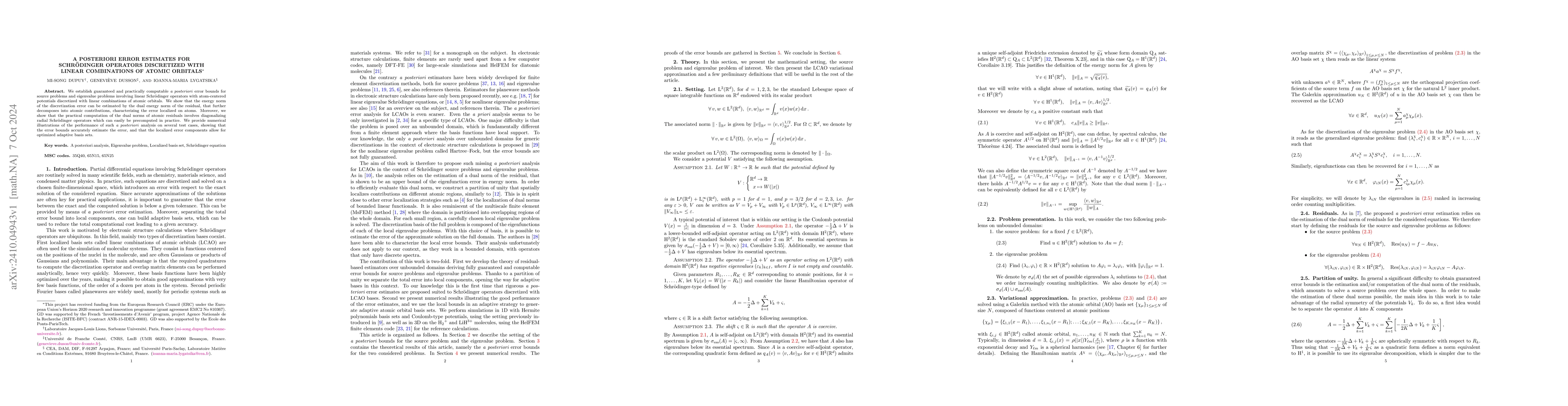 Thumbnail for A posteriori error estimates for Schr{ö}dinger operators discretized
  with linear combinations of atomic orbitals