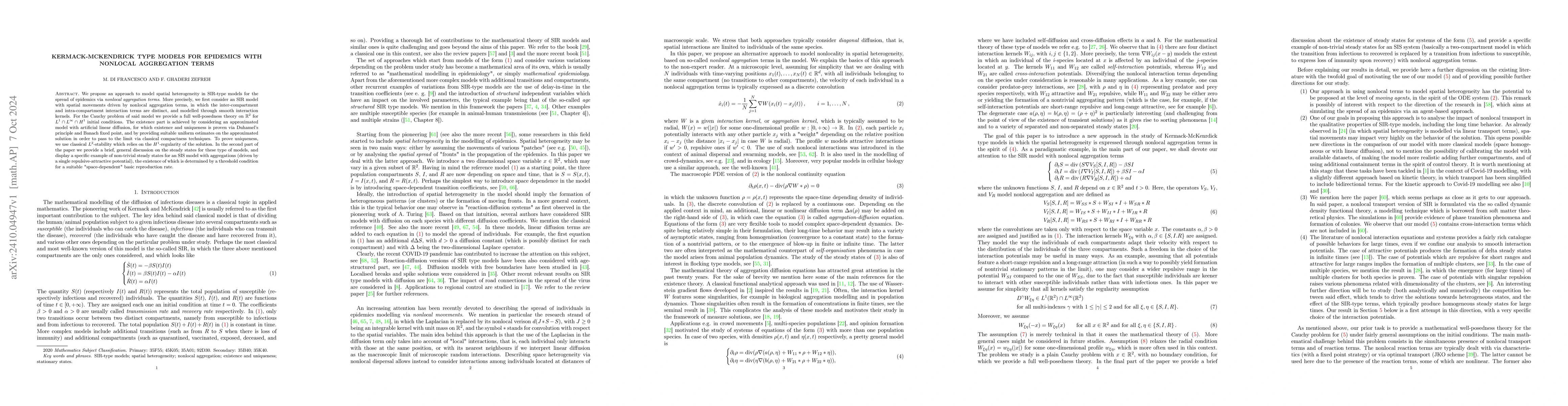 Thumbnail for Kermack-McKendrick type models for epidemics with nonlocal aggregation
  terms
