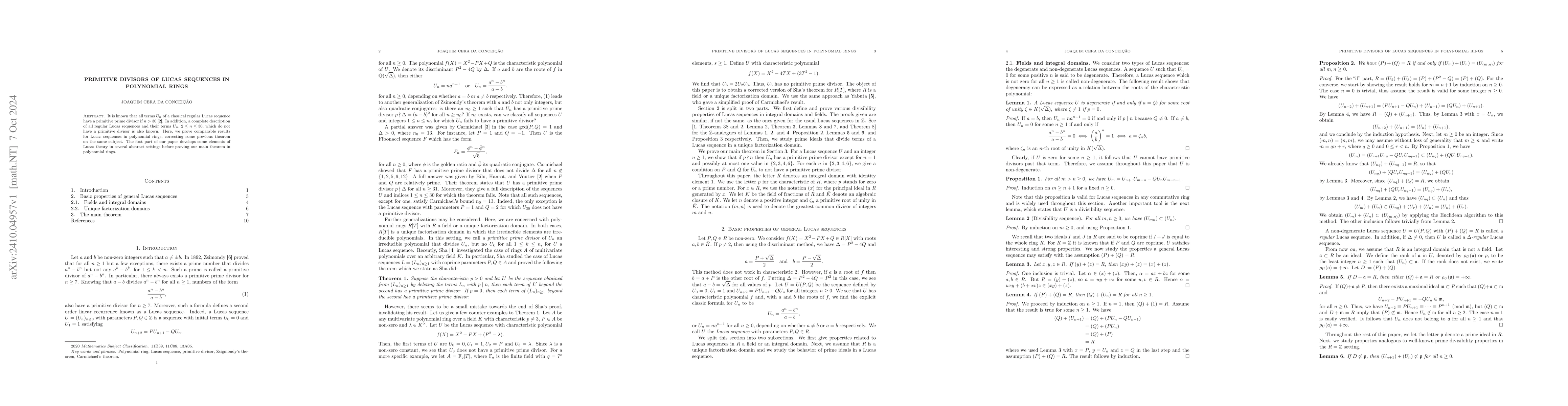 Thumbnail for Primitive Divisors of Lucas Sequences in Polynomial Rings