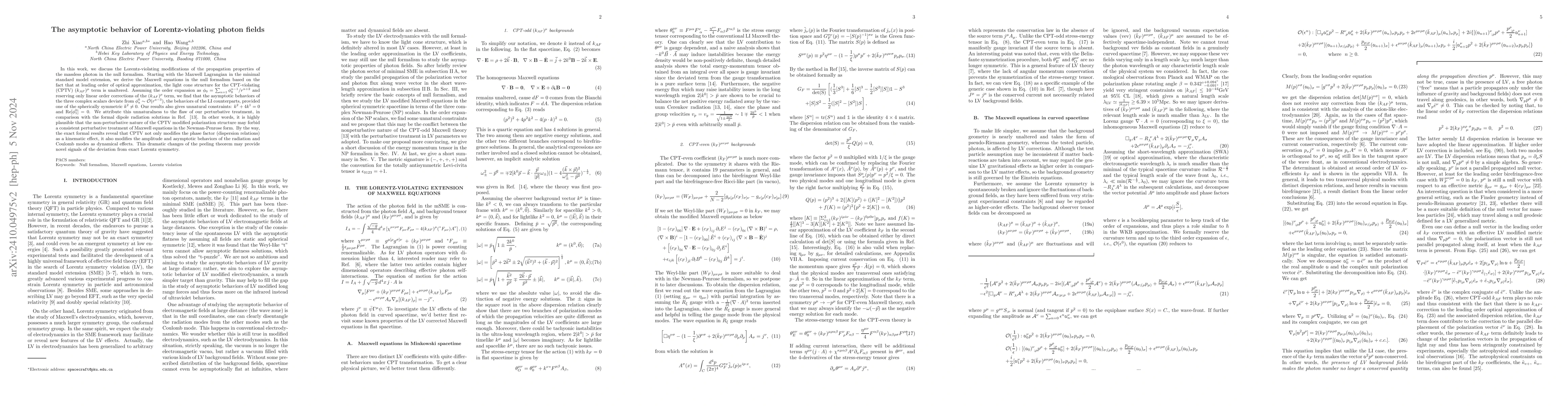 Thumbnail for The asymptotic behavior of Lorentz-violating photon fields