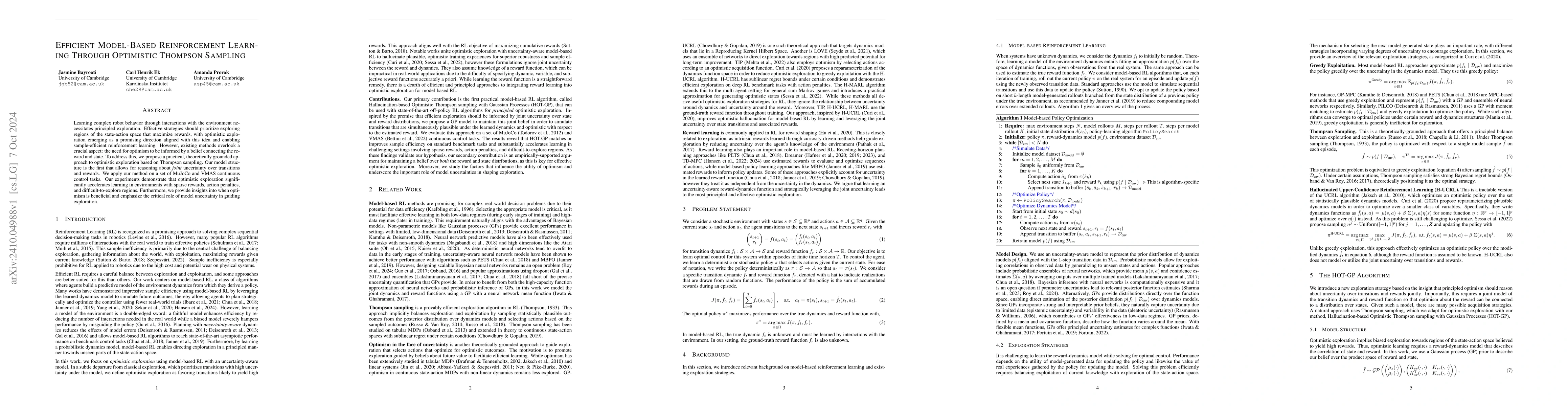 Thumbnail for Efficient Model-Based Reinforcement Learning Through Optimistic Thompson
  Sampling