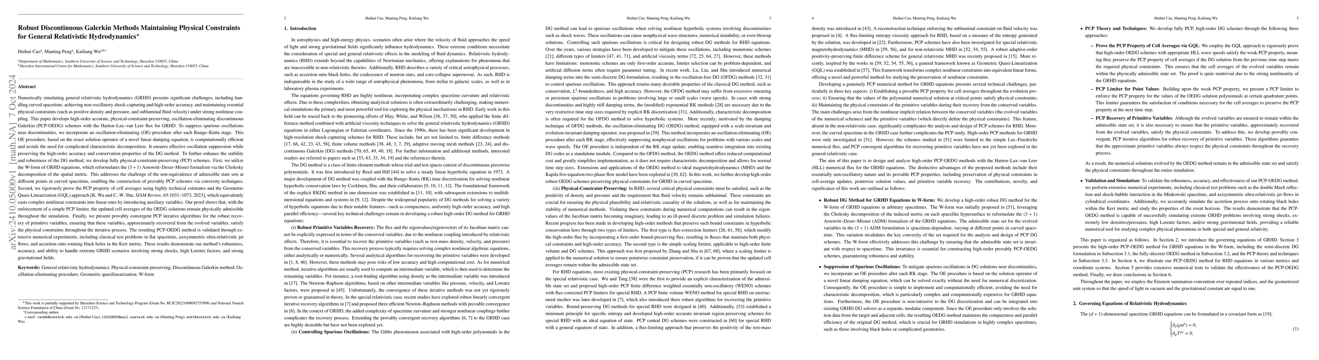 Thumbnail for Robust Discontinuous Galerkin Methods Maintaining Physical Constraints
  for General Relativistic Hydrodynamics