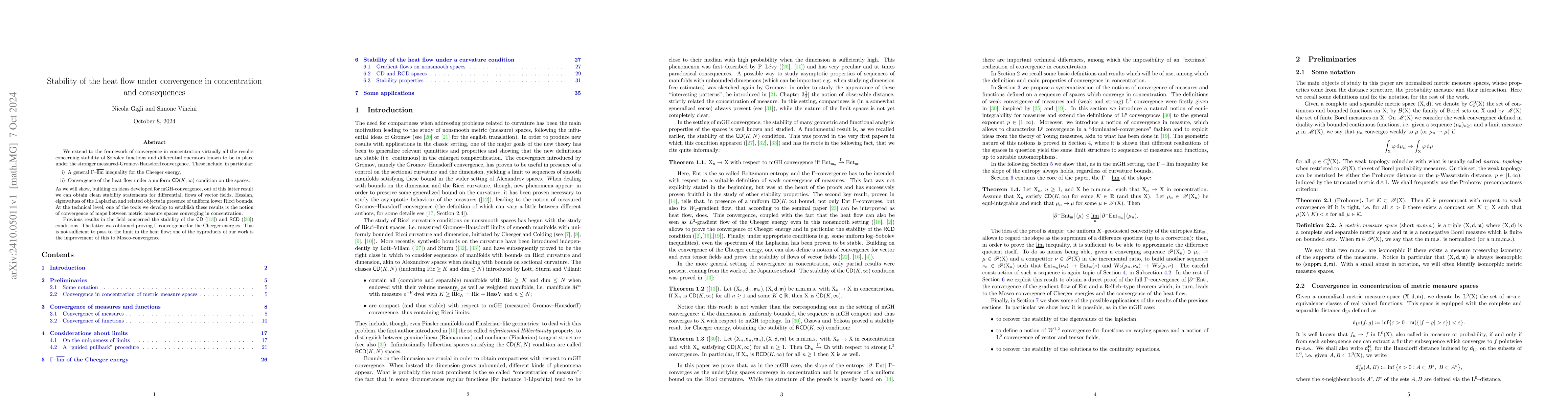 Thumbnail for Stability of the heat flow under convergence in concentration and
  consequences