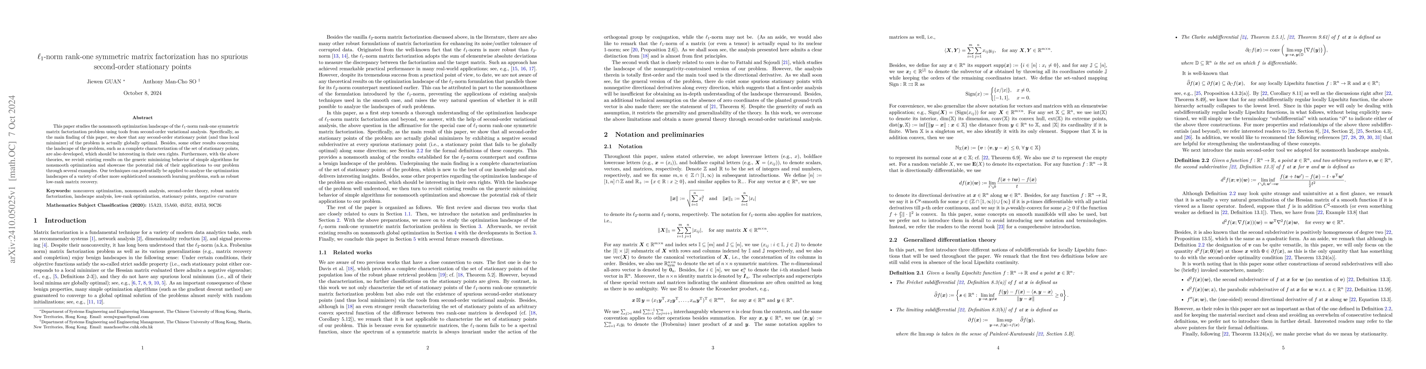 Thumbnail for $\ell_1$-norm rank-one symmetric matrix factorization has no spurious
  second-order stationary points