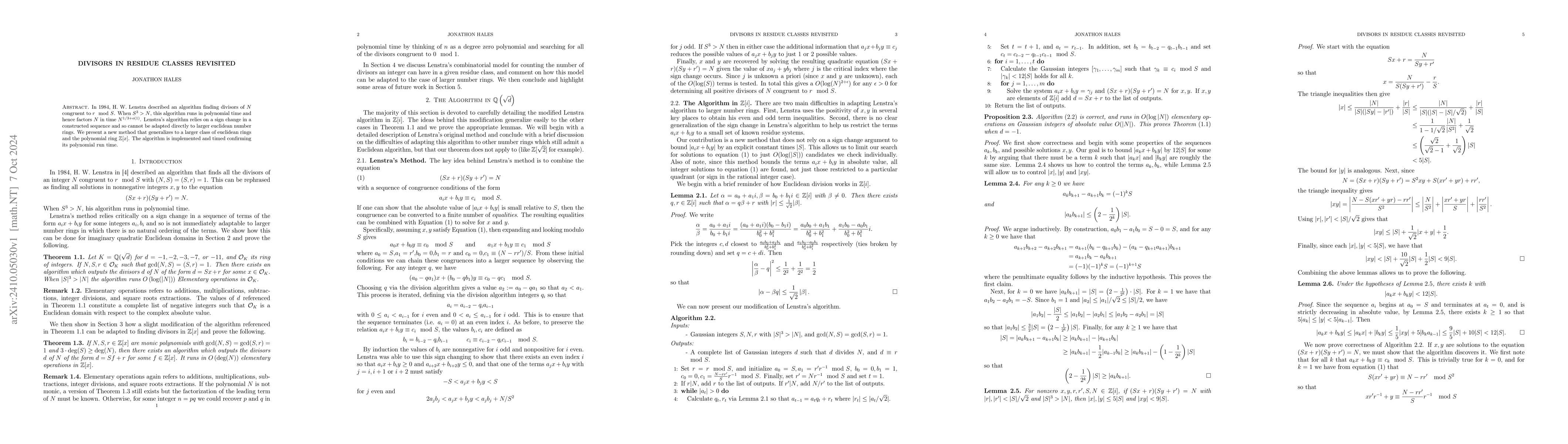 Thumbnail for Divisors in Residue Classes Revisited