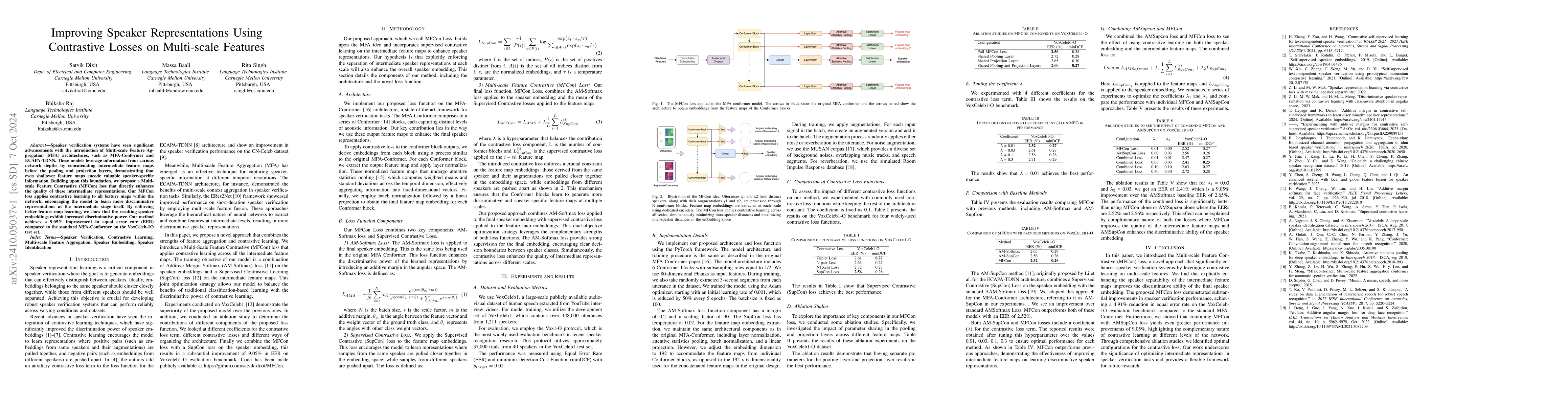 Thumbnail for Improving Speaker Representations Using Contrastive Losses on
  Multi-scale Features