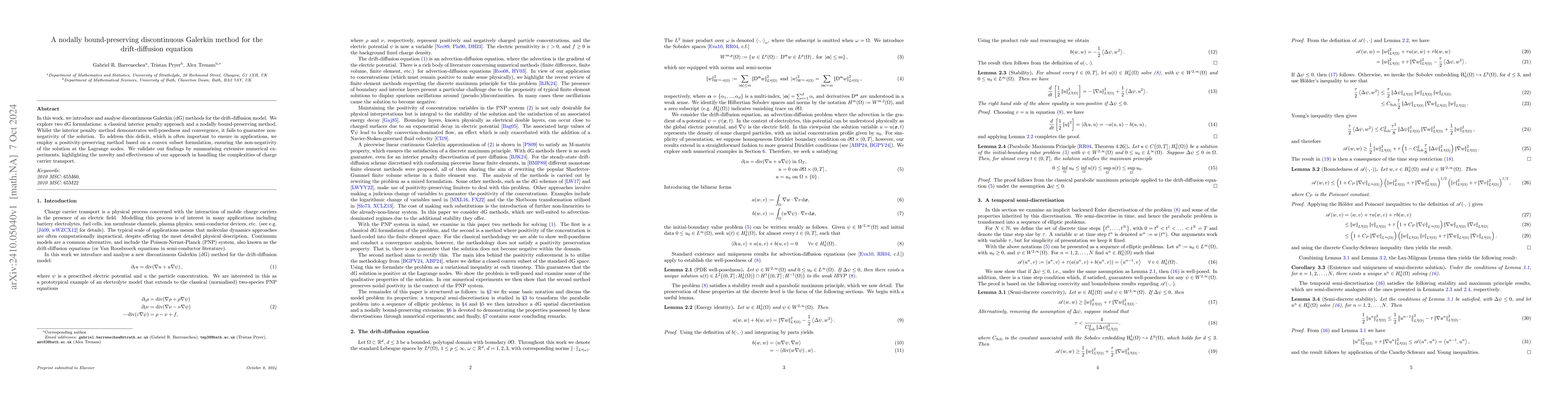 Thumbnail for A nodally bound-preserving discontinuous Galerkin method for the
  drift-diffusion equation