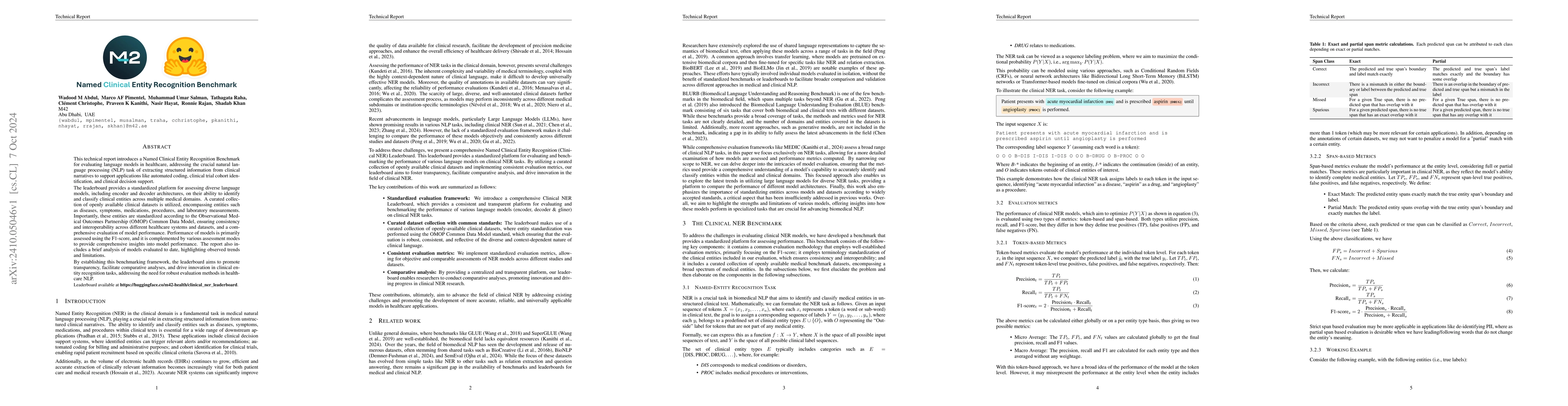 Thumbnail for Named Clinical Entity Recognition Benchmark