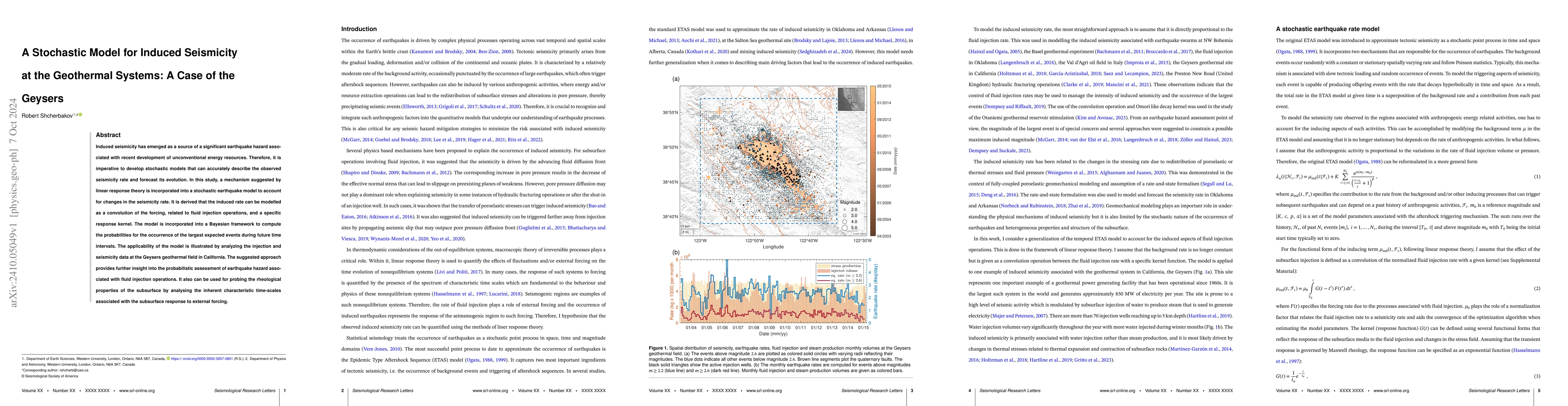 Thumbnail for A Stochastic Model for Induced Seismicity at the Geothermal Systems: A
  Case of the Geysers