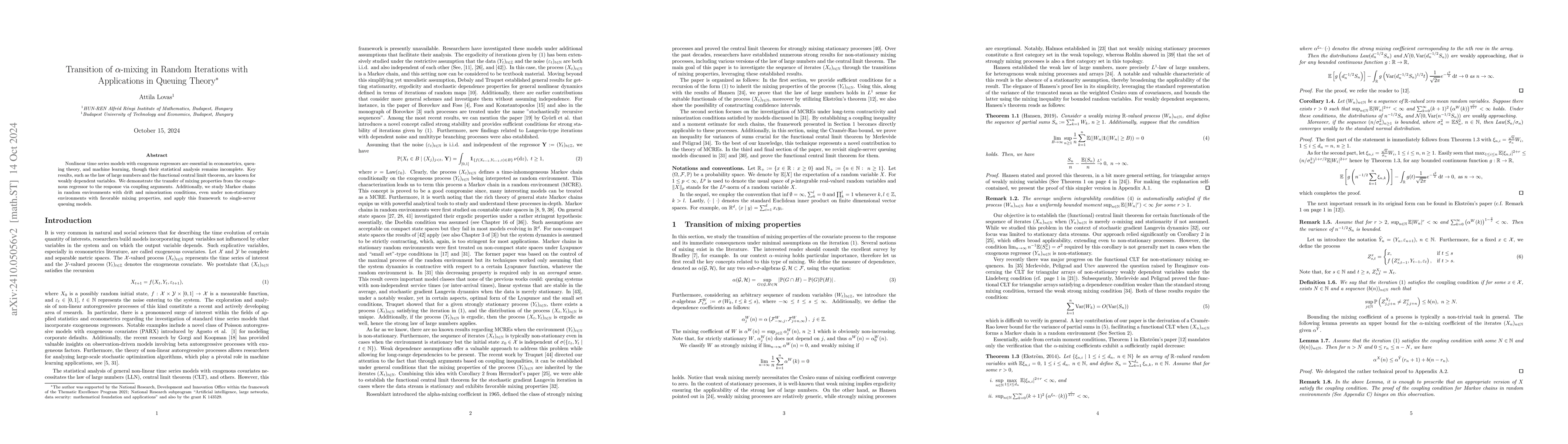 Thumbnail for Transition of $α$-mixing in Random Iterations with Applications in
  Queuing Theory