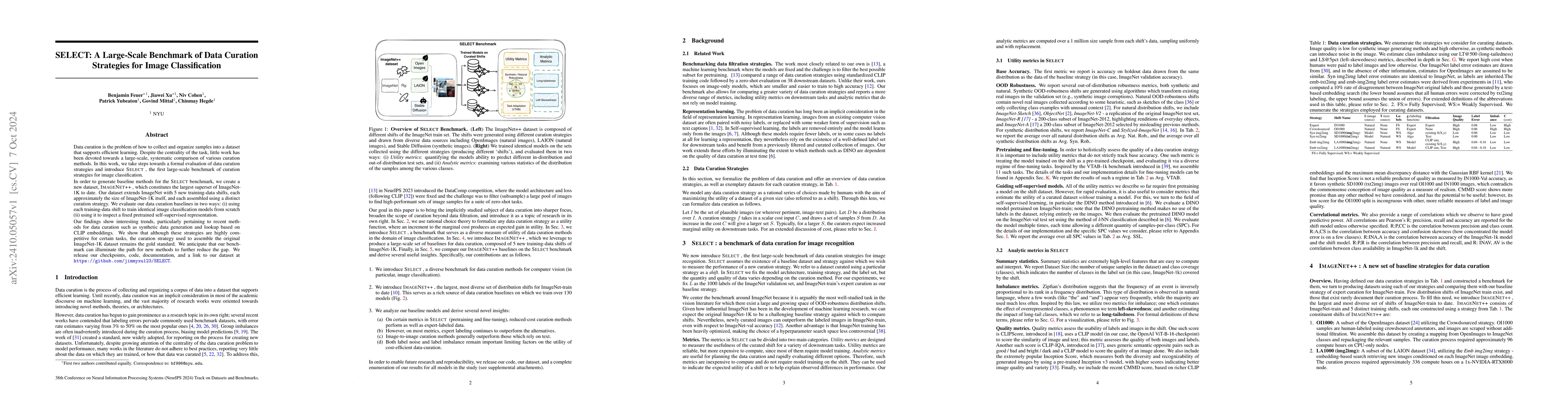 Thumbnail for SELECT: A Large-Scale Benchmark of Data Curation Strategies for Image
  Classification