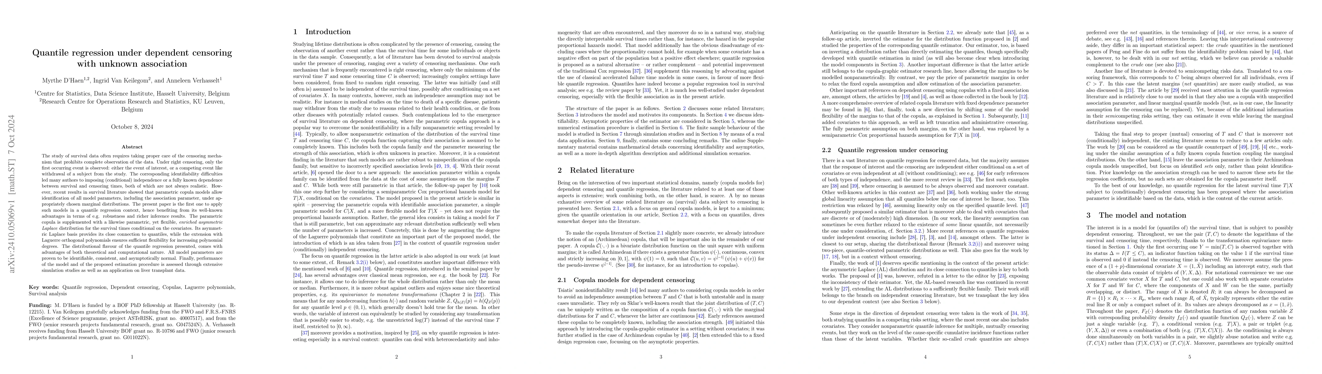 Thumbnail for Quantile regression under dependent censoring with unknown association