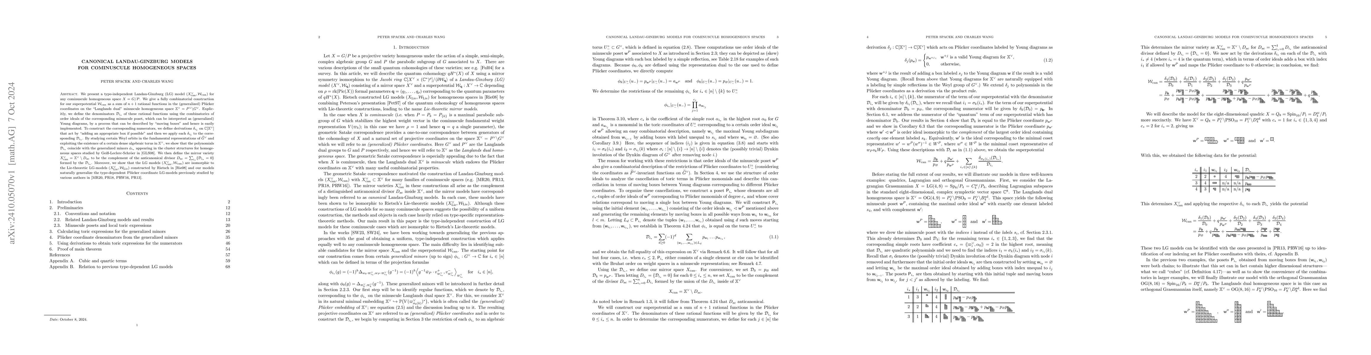 Thumbnail for Canonical Landau-Ginzburg models for cominuscule homogeneous spaces