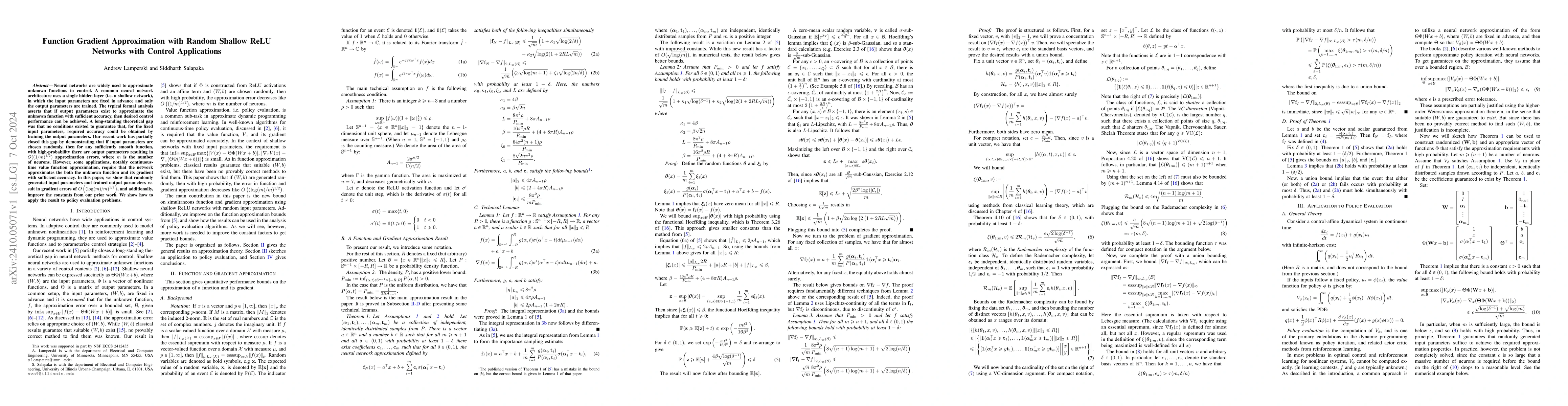 Thumbnail for Function Gradient Approximation with Random Shallow ReLU Networks with
  Control Applications