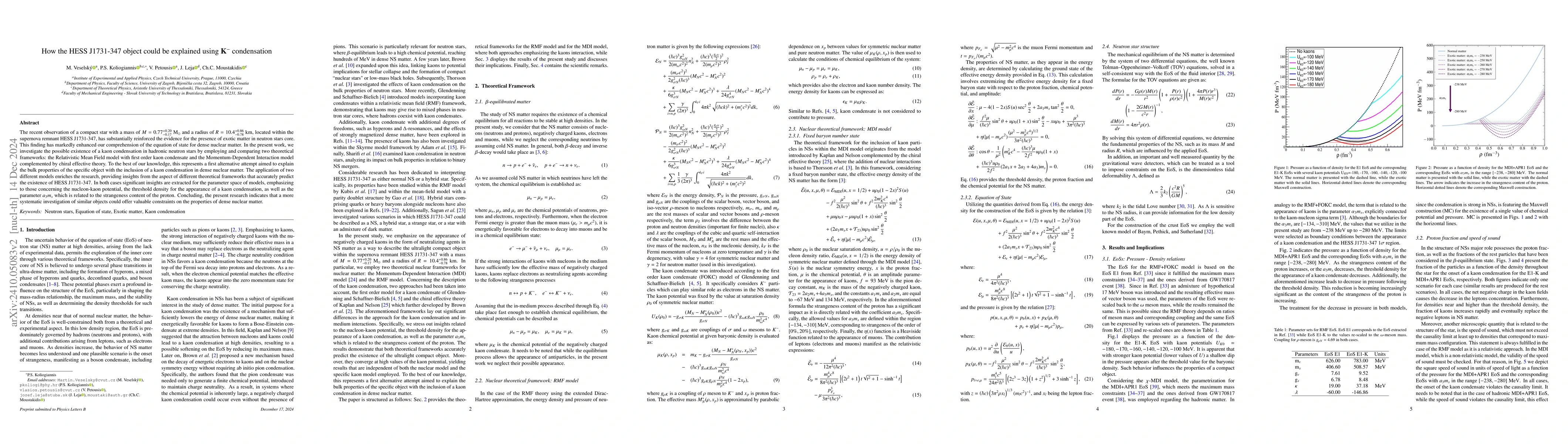 Thumbnail for How the HESS J1731-347 event could be explained using $\bf{K^{-}}$
  condensation