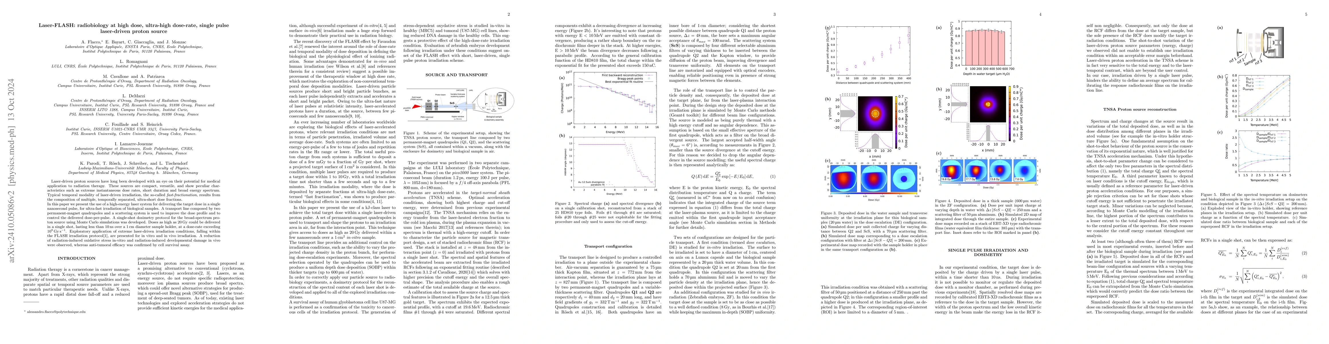 Thumbnail for Laser-FLASH: radiobiology at high dose, ultra-high dose-rate, single
  pulse laser-driven proton source
