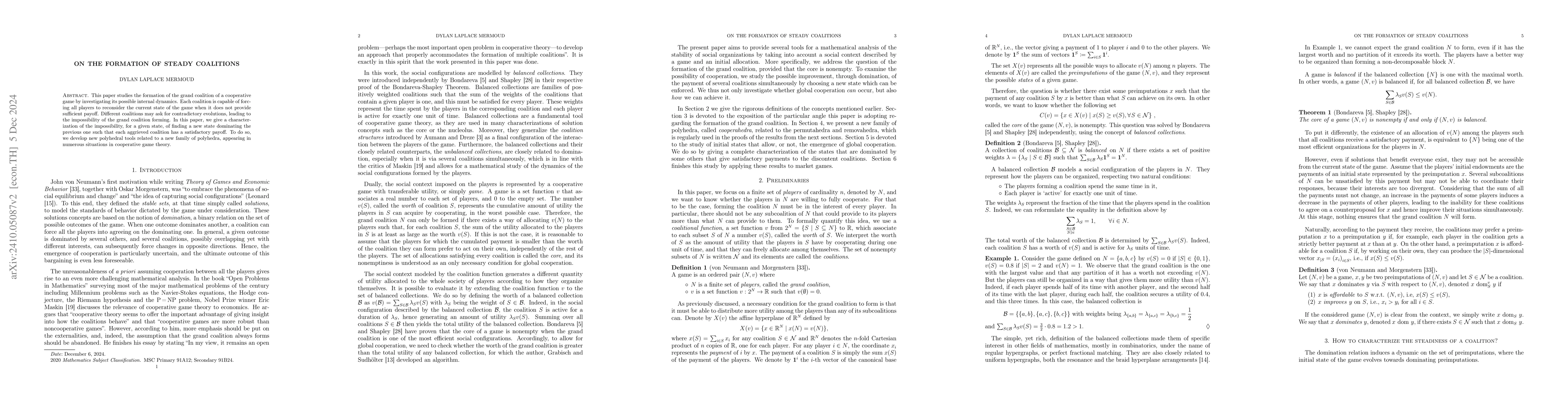 Thumbnail for On the Formation of Steady Coalitions