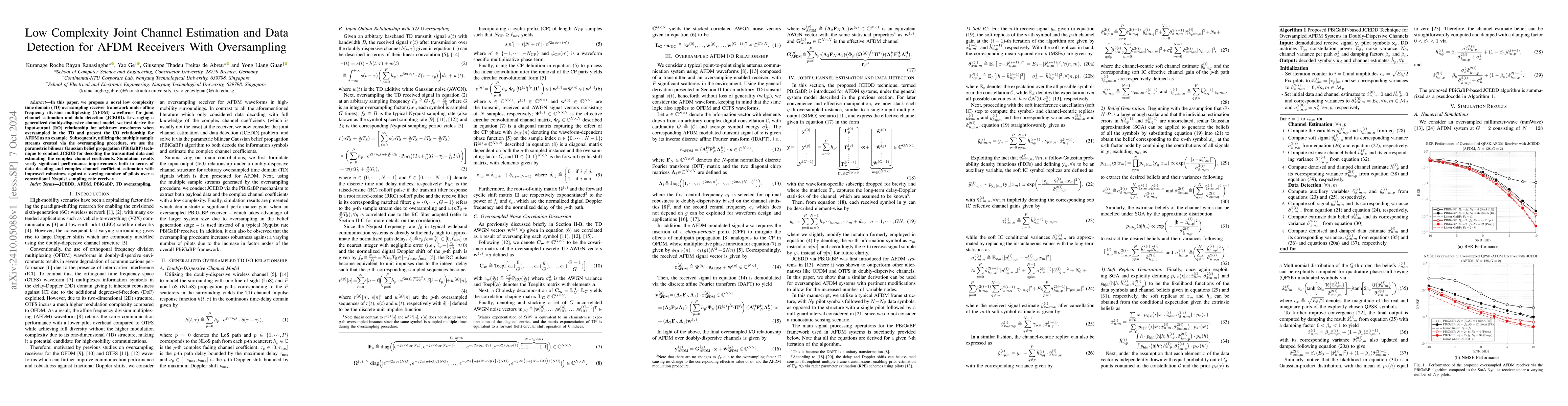 Thumbnail for Low Complexity Joint Channel Estimation and Data Detection for AFDM
  Receivers With Oversampling