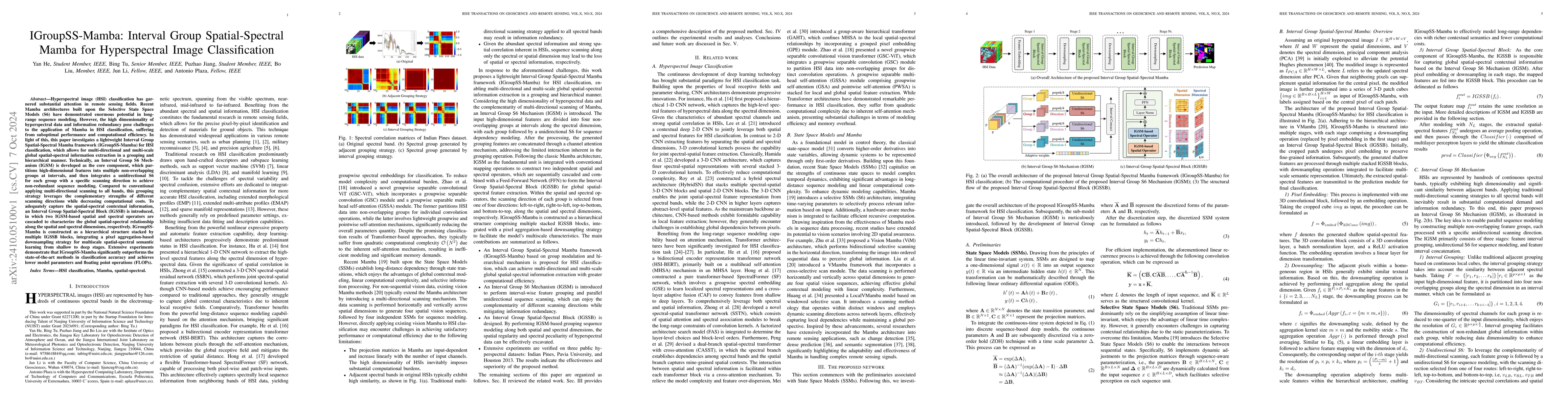 Thumbnail for IGroupSS-Mamba: Interval Group Spatial-Spectral Mamba for Hyperspectral
  Image Classification