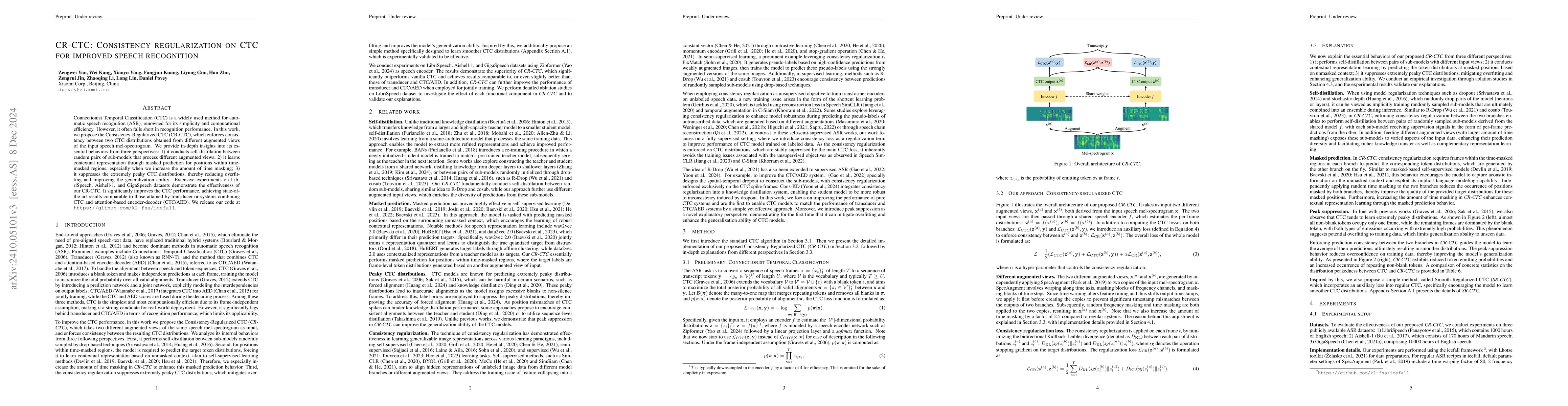 Thumbnail for CR-CTC: Consistency regularization on CTC for improved speech
  recognition