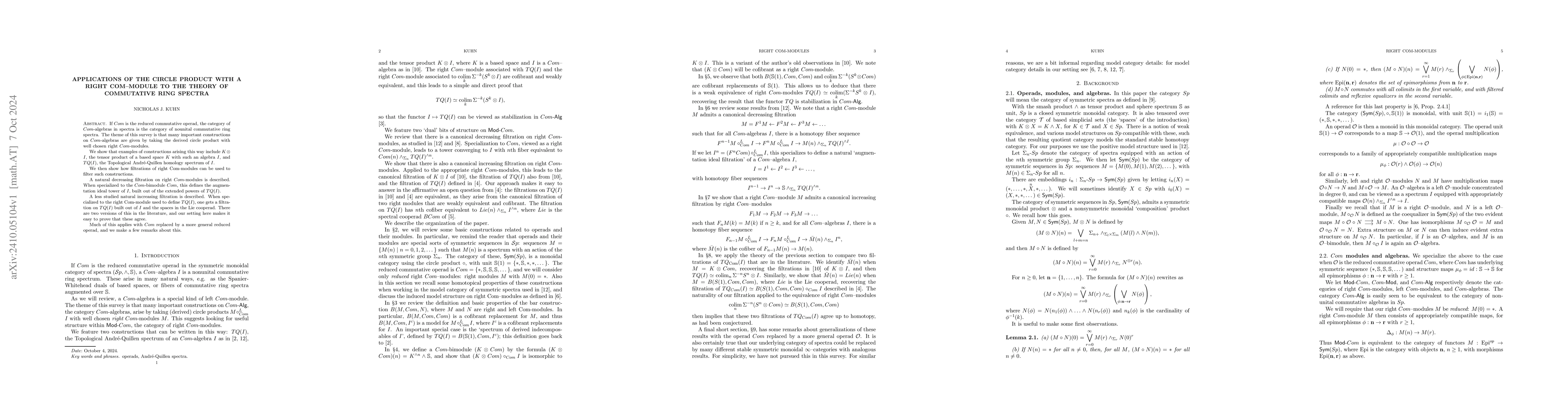 Thumbnail for Applications of the circle product with a right $Com$-module to the
  theory of commutative ring spectra