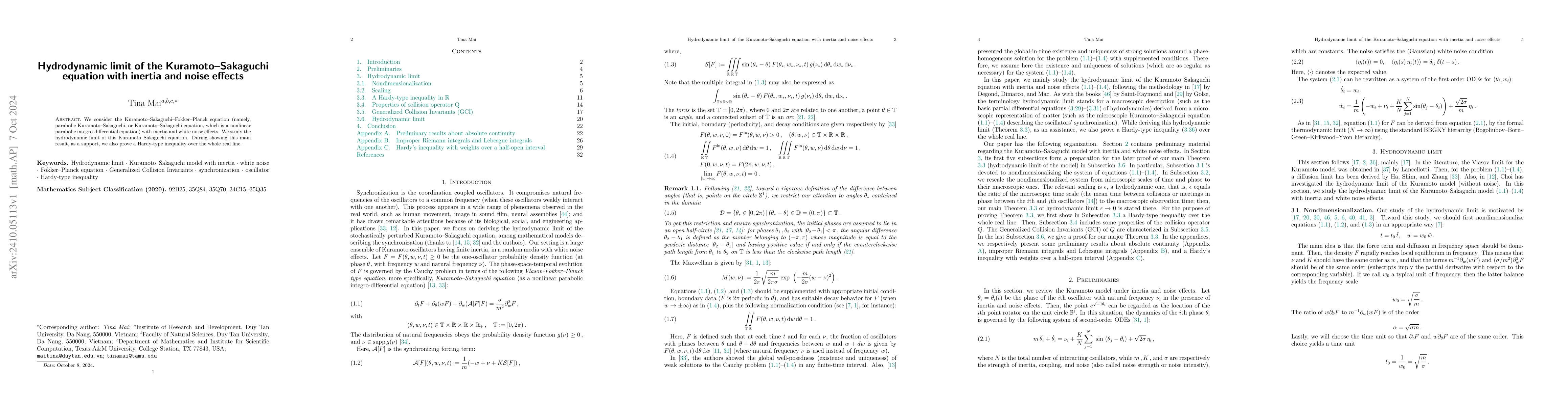 Thumbnail for Hydrodynamic limit of the Kuramoto-Sakaguchi equation with inertia and
  noise effects
