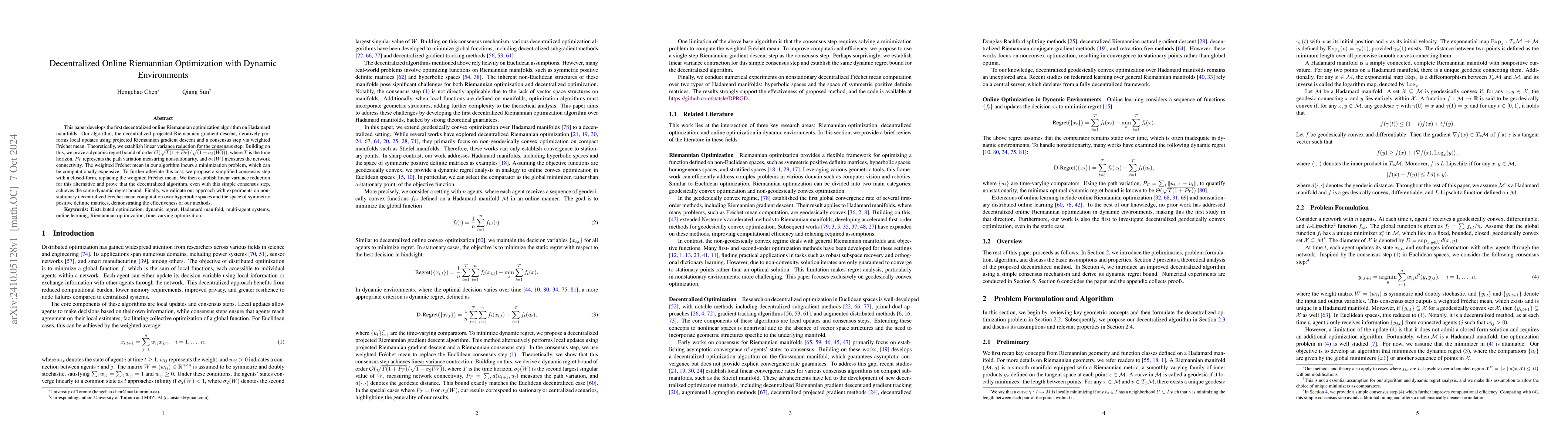 Thumbnail for Decentralized Online Riemannian Optimization with Dynamic Environments