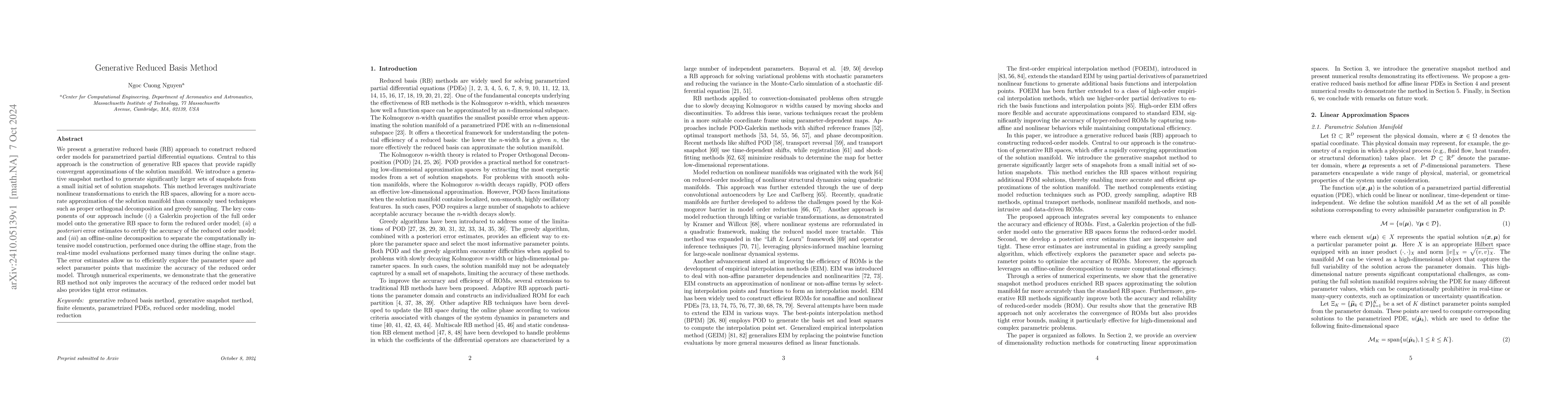 Thumbnail for Generative Reduced Basis Method