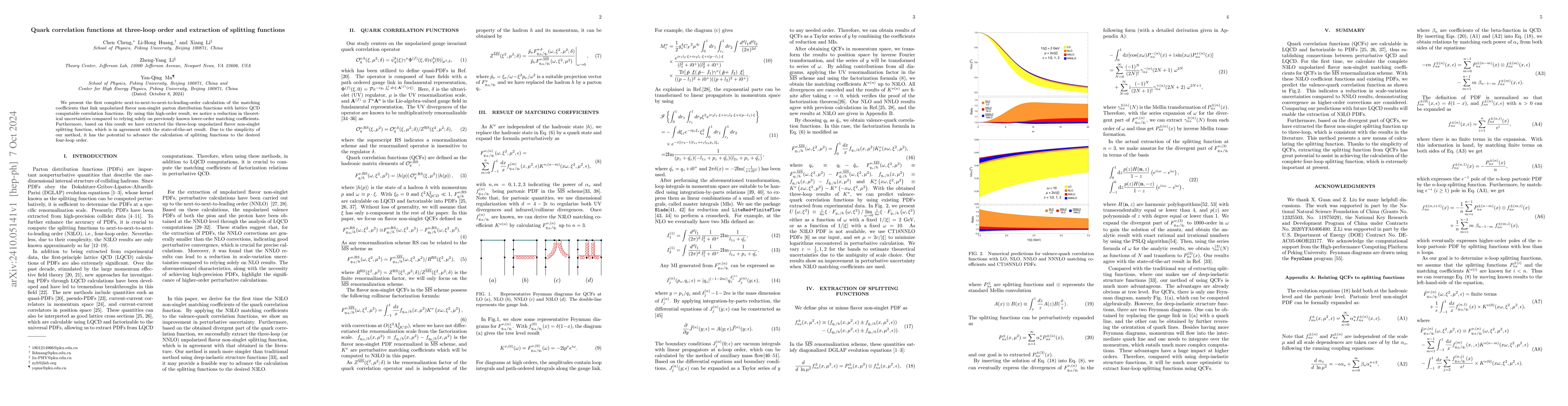Thumbnail for Quark correlation functions at three-loop order and extraction of
  splitting functions