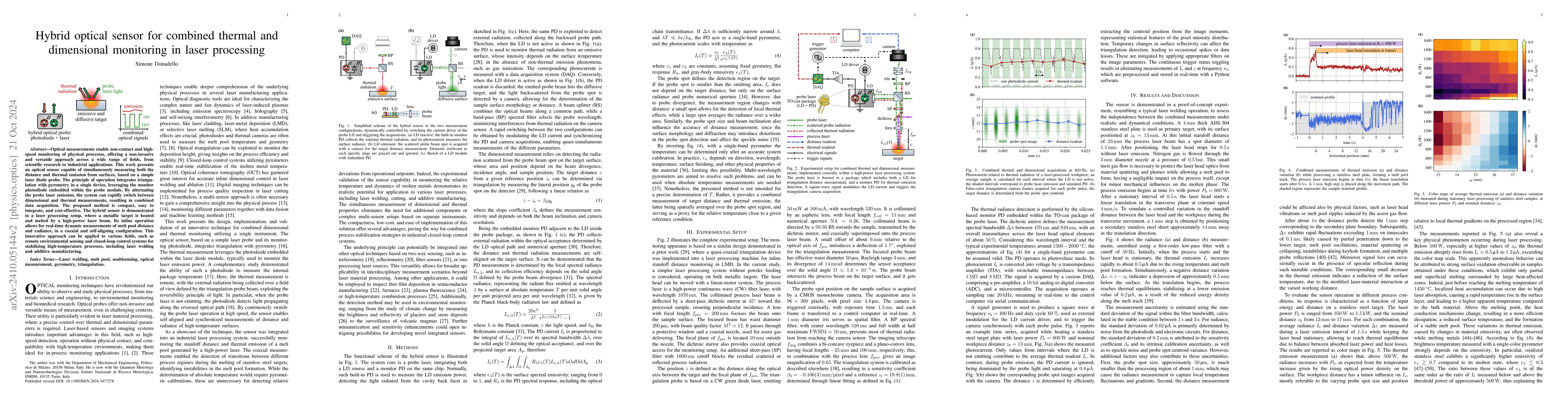 Thumbnail for Hybrid optical sensor for combined thermal and dimensional monitoring in
  laser processing