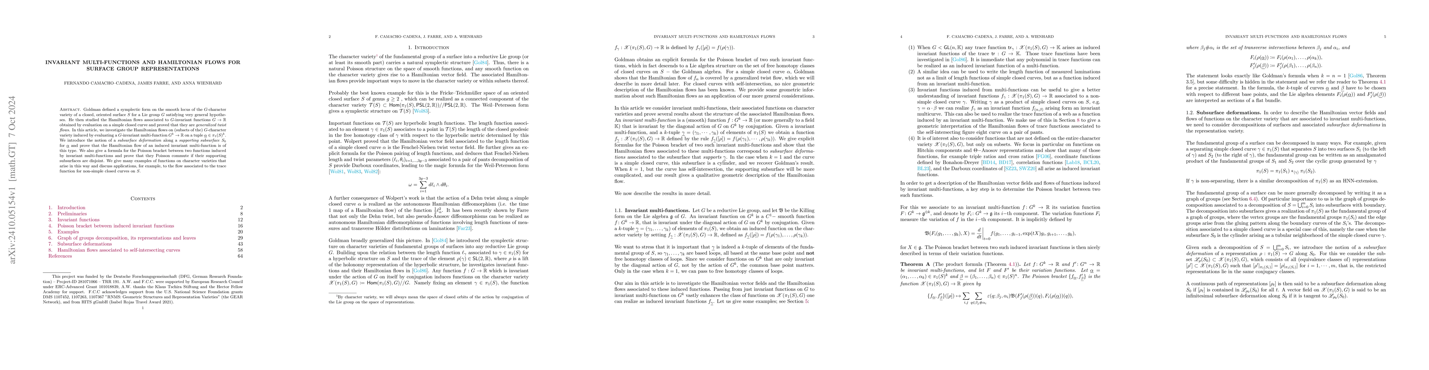 Thumbnail for Invariant multi-functions and Hamiltonian flows for surface group
  representations
