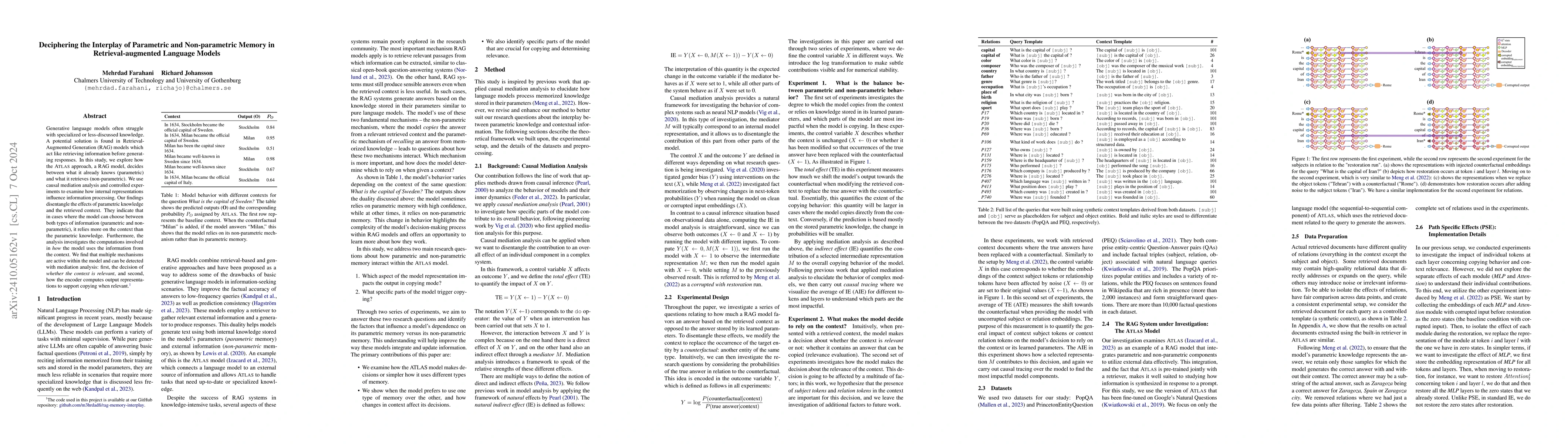 Thumbnail for Deciphering the Interplay of Parametric and Non-parametric Memory in
  Retrieval-augmented Language Models