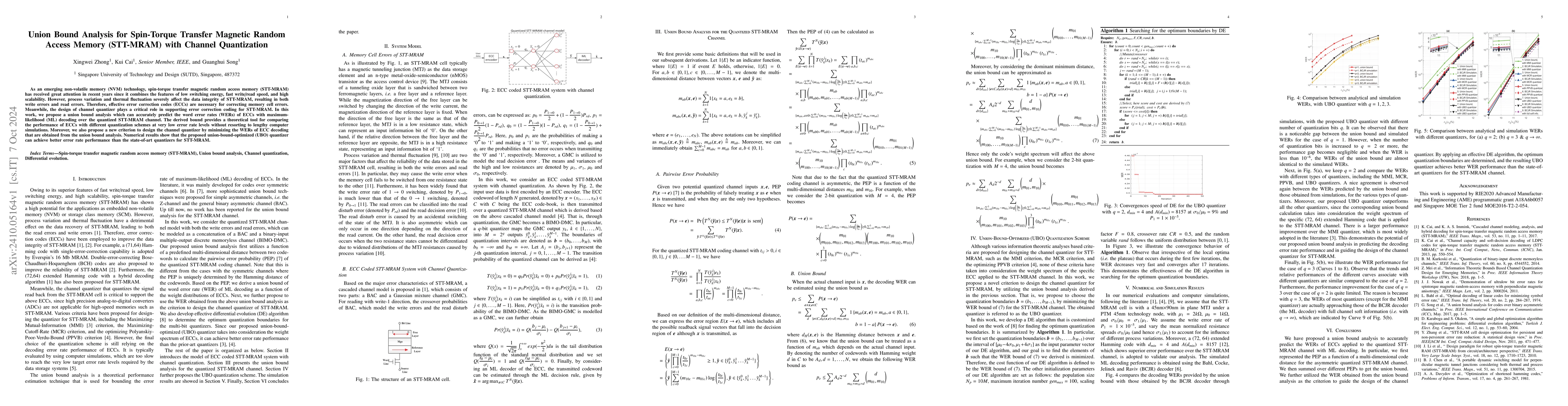 Thumbnail for Union Bound Analysis for Spin-Torque Transfer Magnetic Random Access
  Memory (STT-MRAM) With Channel Quantization