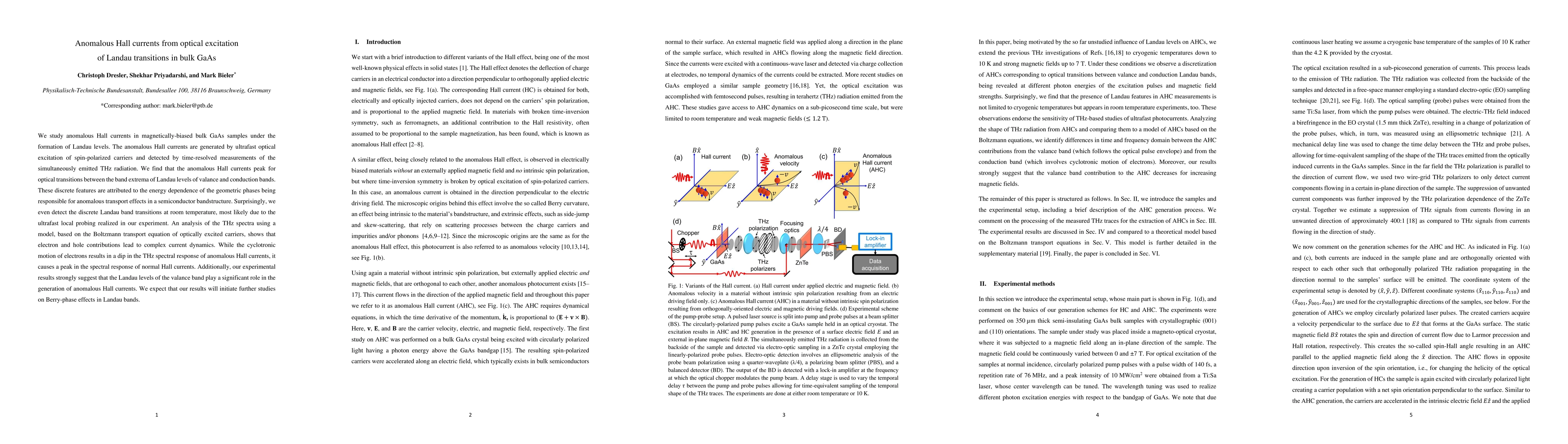 Thumbnail for Anomalous Hall currents from optical excitation of Landau transitions in
  bulk GaAs