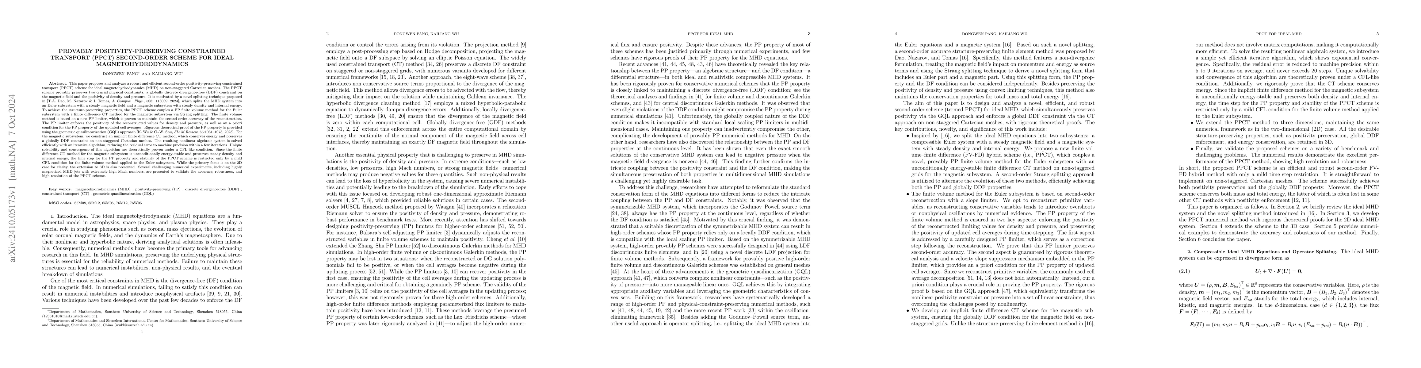 Thumbnail for Provably Positivity-Preserving Constrained Transport (PPCT) Second-Order
  Scheme for Ideal Magnetohydrodynamics