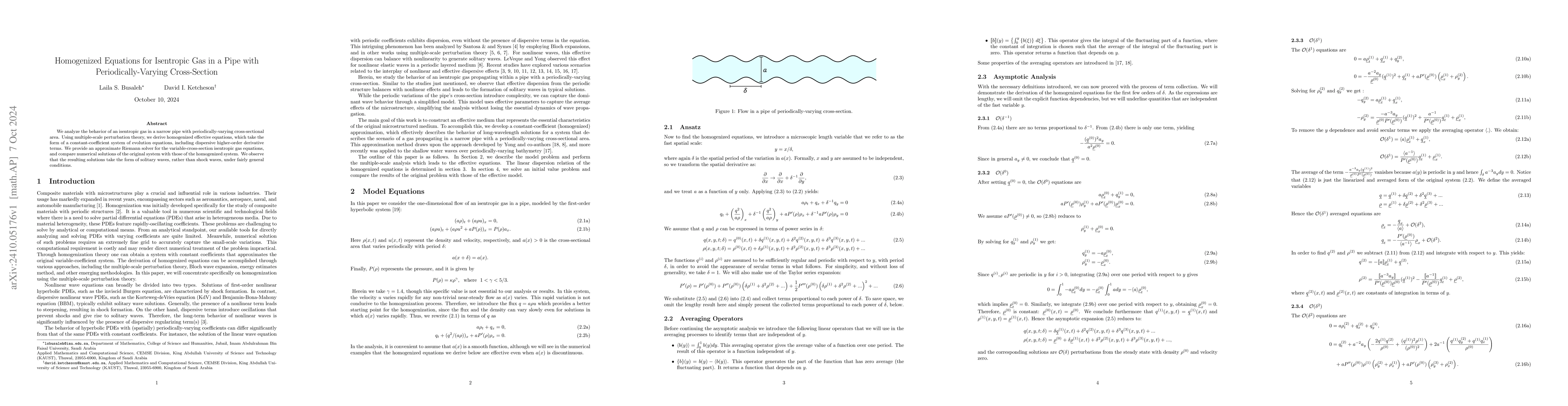 Thumbnail for Homogenized Equations for Isentropic Gas in a Pipe with
  Periodically-Varying Cross-Section