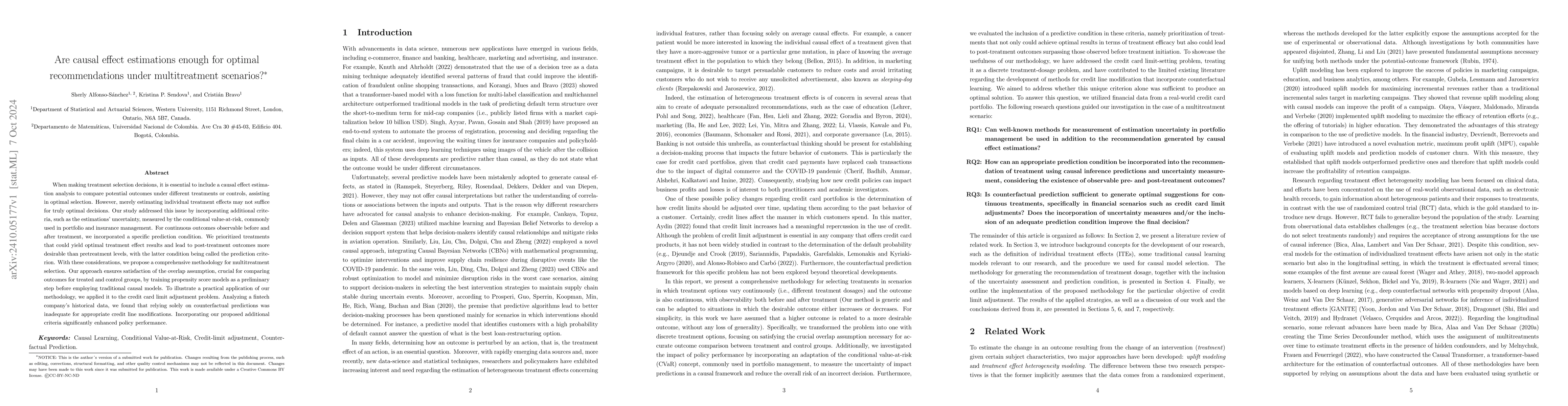 Thumbnail for Are causal effect estimations enough for optimal recommendations under
  multitreatment scenarios?