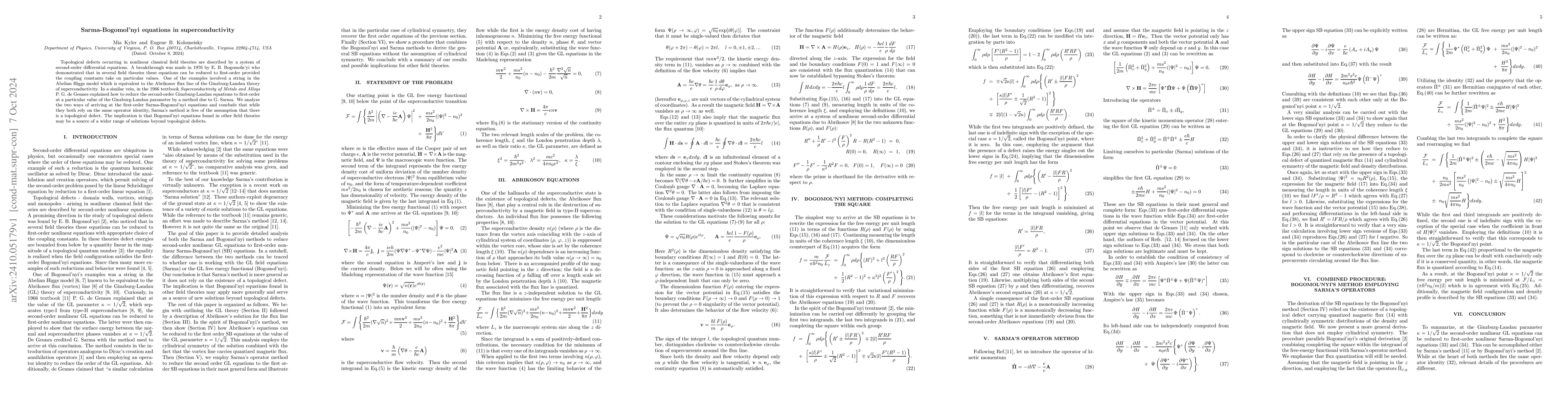 Thumbnail for Sarma-Bogomol'nyi equations in superconductivity