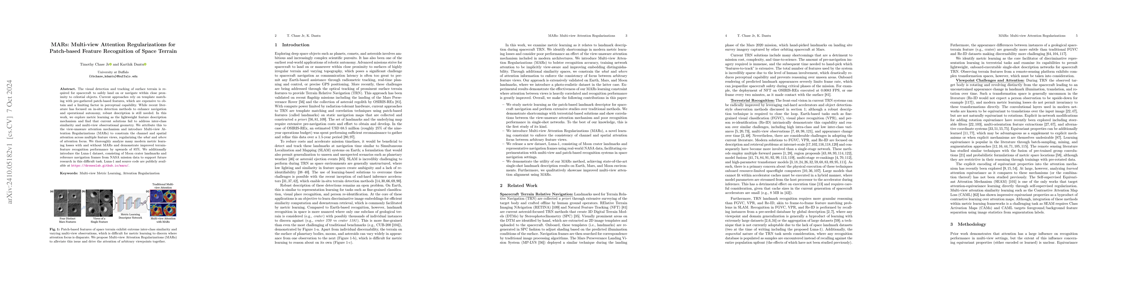 Thumbnail for MARs: Multi-view Attention Regularizations for Patch-based Feature
  Recognition of Space Terrain