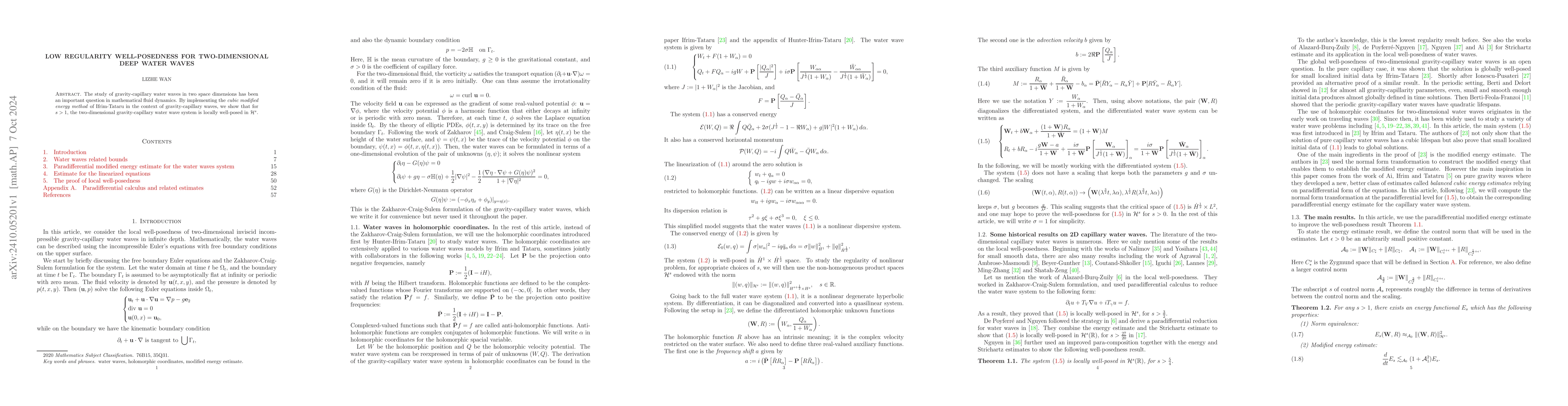 Thumbnail for Low regularity well-posedness for two-dimensional deep water waves