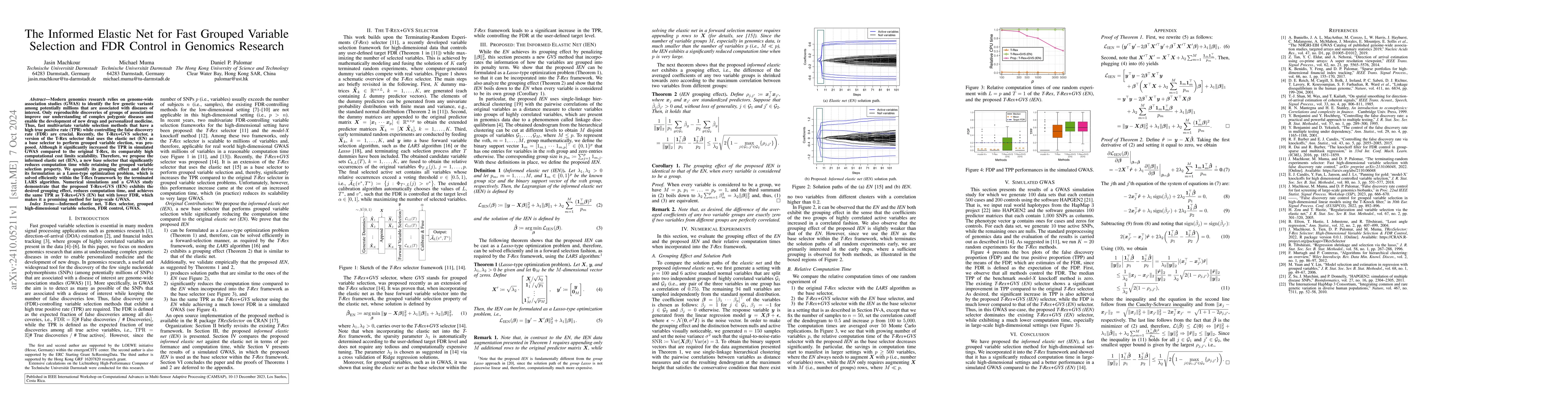 Thumbnail for The Informed Elastic Net for Fast Grouped Variable Selection and FDR
  Control in Genomics Research