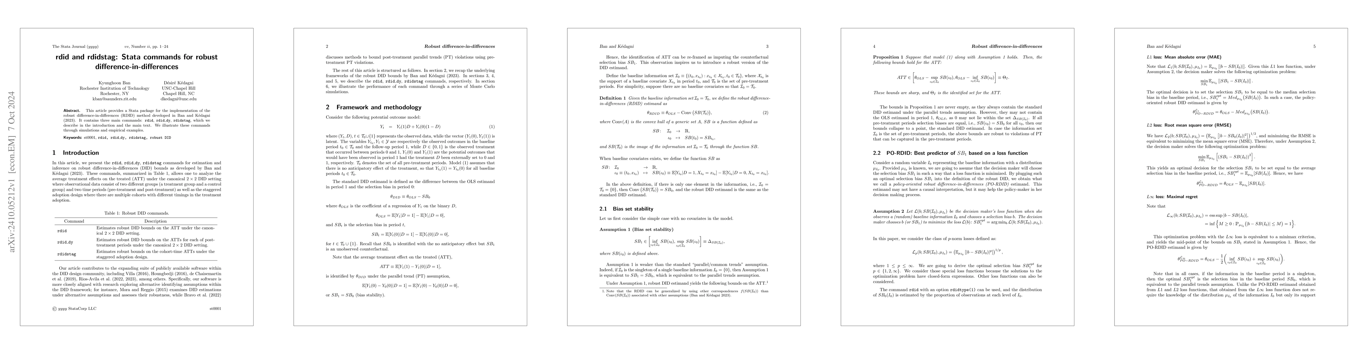 Thumbnail for $\texttt{rdid}$ and $\texttt{rdidstag}$: Stata commands for robust
  difference-in-differences